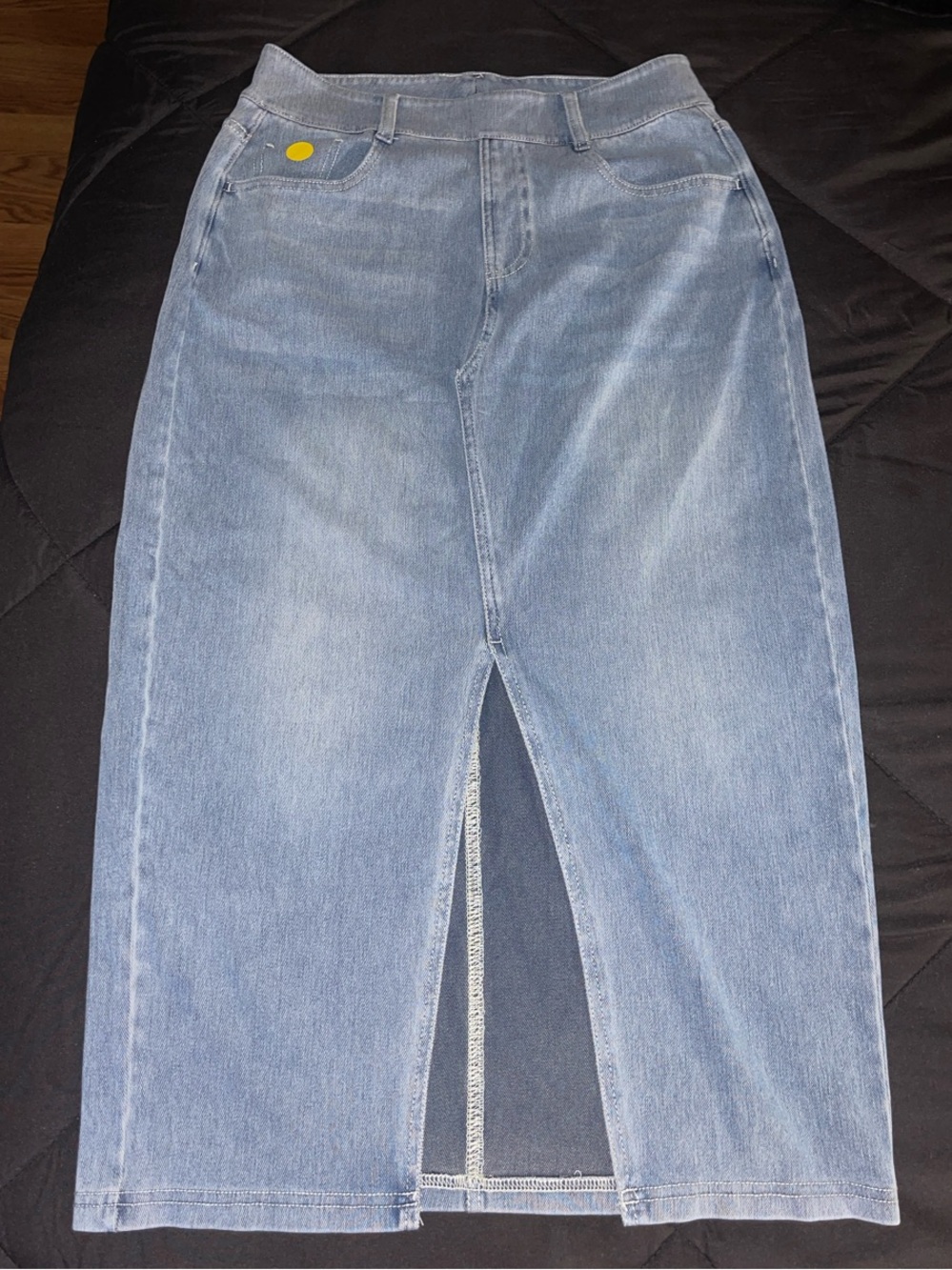HALARA Light Blue Straight-Leg Jean Skirt with Front Slit - SUPER STRETCHY!